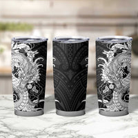Hawaiian And Japanese Culture Tumbler Cup Irezumi Dragon With Polynesian Pattern Black - Polynesian Pride