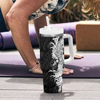 Hawaiian And Japanese Culture Tumbler With Handle Irezumi Dragon With Polynesian Pattern Black - Polynesian Pride