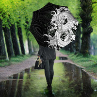 Hawaiian And Japanese Culture Umbrella Irezumi Dragon With Polynesian Pattern Black - Polynesian Pride