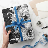 Hawaiian And Japanese Culture Wrapping Paper Irezumi Dragon With Polynesian Pattern Black