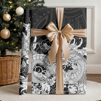 Hawaiian And Japanese Culture Wrapping Paper Irezumi Dragon With Polynesian Pattern Black