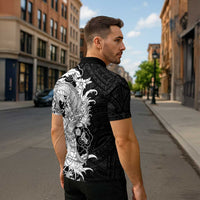 Hawaiian And Japanese Culture Zipper Polo Shirt Irezumi Dragon With Polynesian Pattern Black - Polynesian Pride
