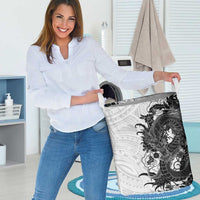 Hawaiian And Japanese Culture Laundry Basket Irezumi Dragon With Polynesian Pattern White - Polynesian Pride