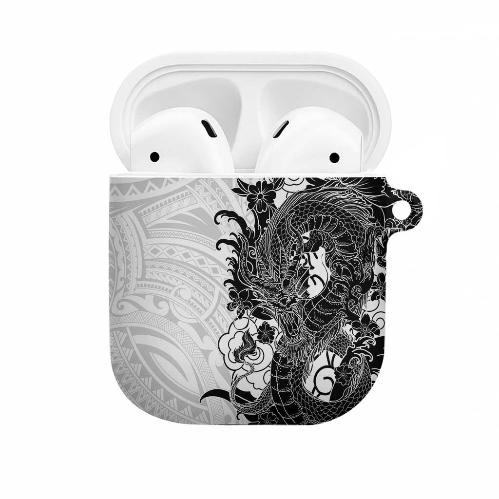 Hawaiian And Japanese Culture AirPods Case Irezumi Dragon With Polynesian Pattern White - Polynesian Pride