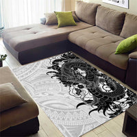 Hawaiian And Japanese Culture Area Rug Irezumi Dragon With Polynesian Pattern White - Polynesian Pride