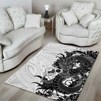 Hawaiian And Japanese Culture Area Rug Irezumi Dragon With Polynesian Pattern White - Polynesian Pride