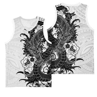 Hawaiian And Japanese Culture Basketball Jersey Irezumi Dragon With Polynesian Pattern White - Polynesian Pride