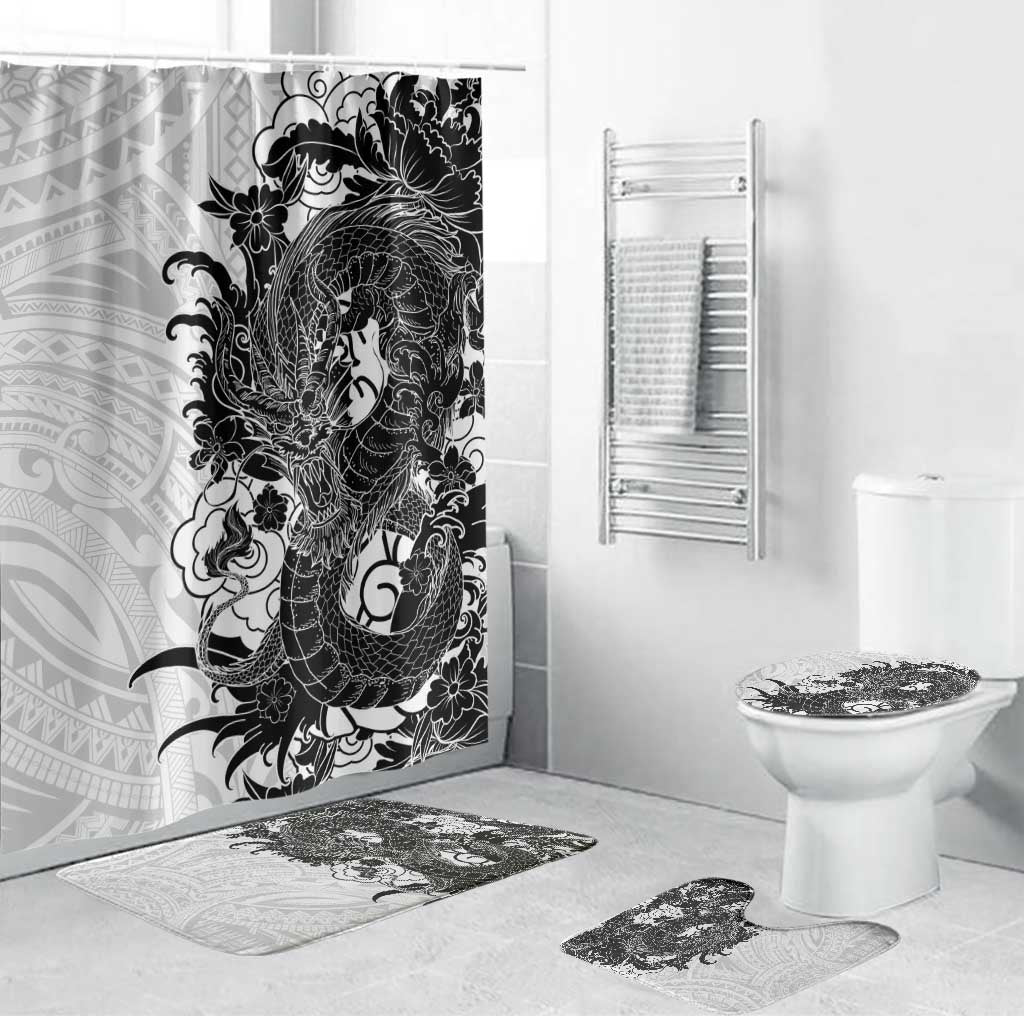 Hawaiian And Japanese Culture Bathroom Set Irezumi Dragon With Polynesian Pattern White - Polynesian Pride