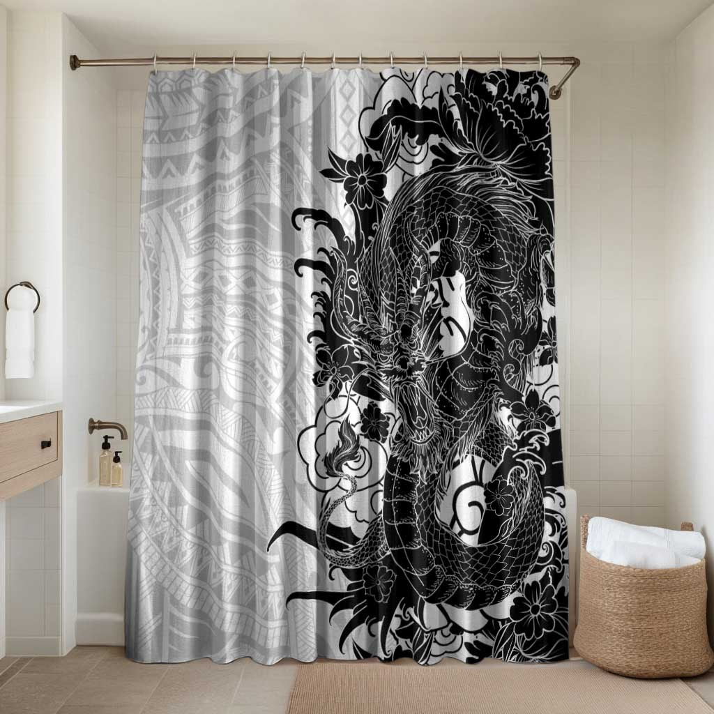Hawaiian And Japanese Culture Bathroom Set Irezumi Dragon With Polynesian Pattern White - Polynesian Pride