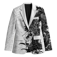 Hawaiian And Japanese Culture Blazer Irezumi Dragon With Polynesian Pattern White - Polynesian Pride