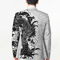 Hawaiian And Japanese Culture Blazer Irezumi Dragon With Polynesian Pattern White - Polynesian Pride