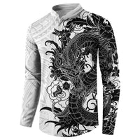 Hawaiian And Japanese Culture Button Sweatshirt Irezumi Dragon With Polynesian Pattern White - Polynesian Pride