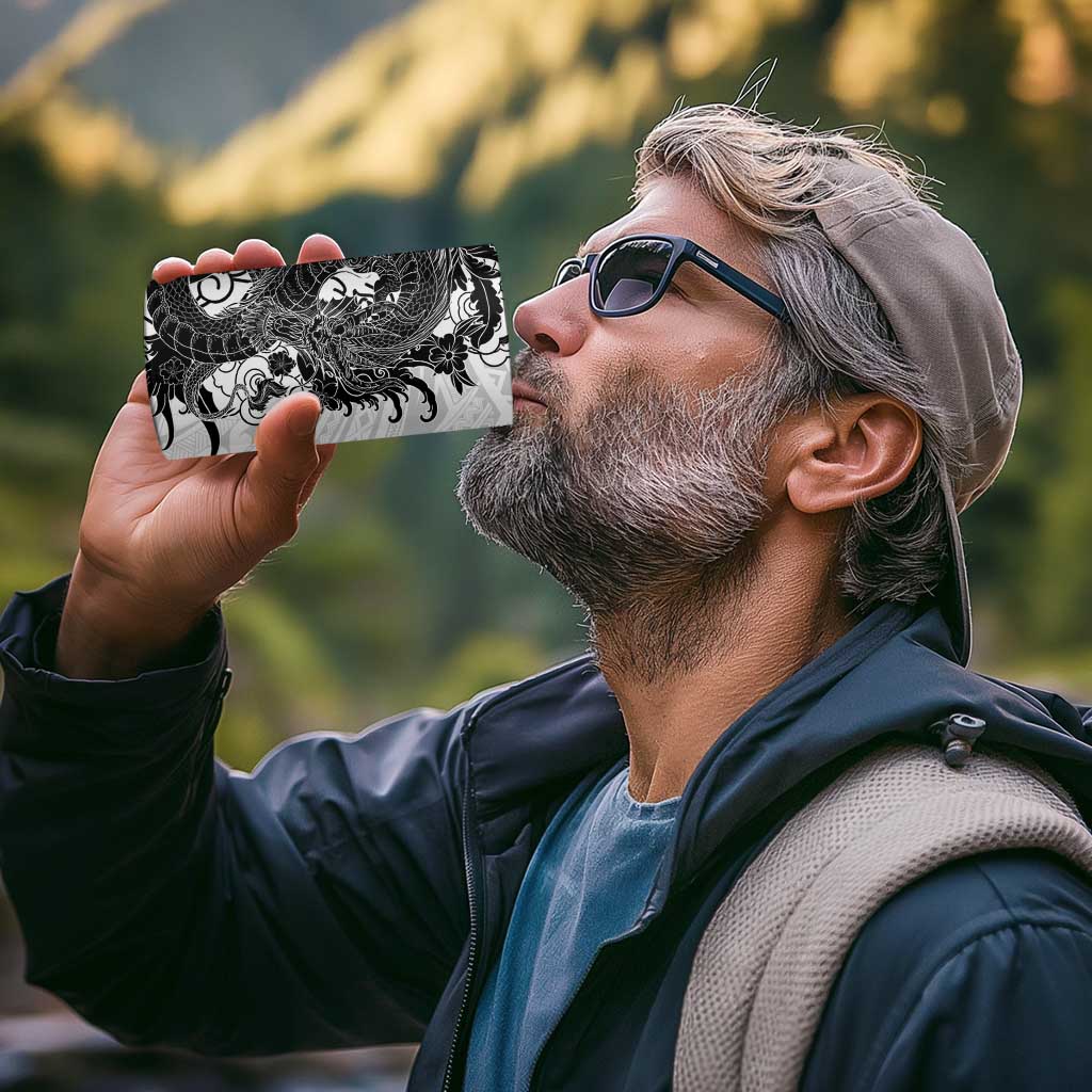 Hawaiian And Japanese Culture 4 in 1 Can Cooler Tumbler Irezumi Dragon With Polynesian Pattern White - Polynesian Pride