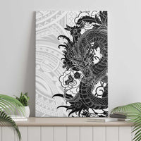 Hawaiian And Japanese Culture Canvas Wall Art Irezumi Dragon With Polynesian Pattern White - Polynesian Pride