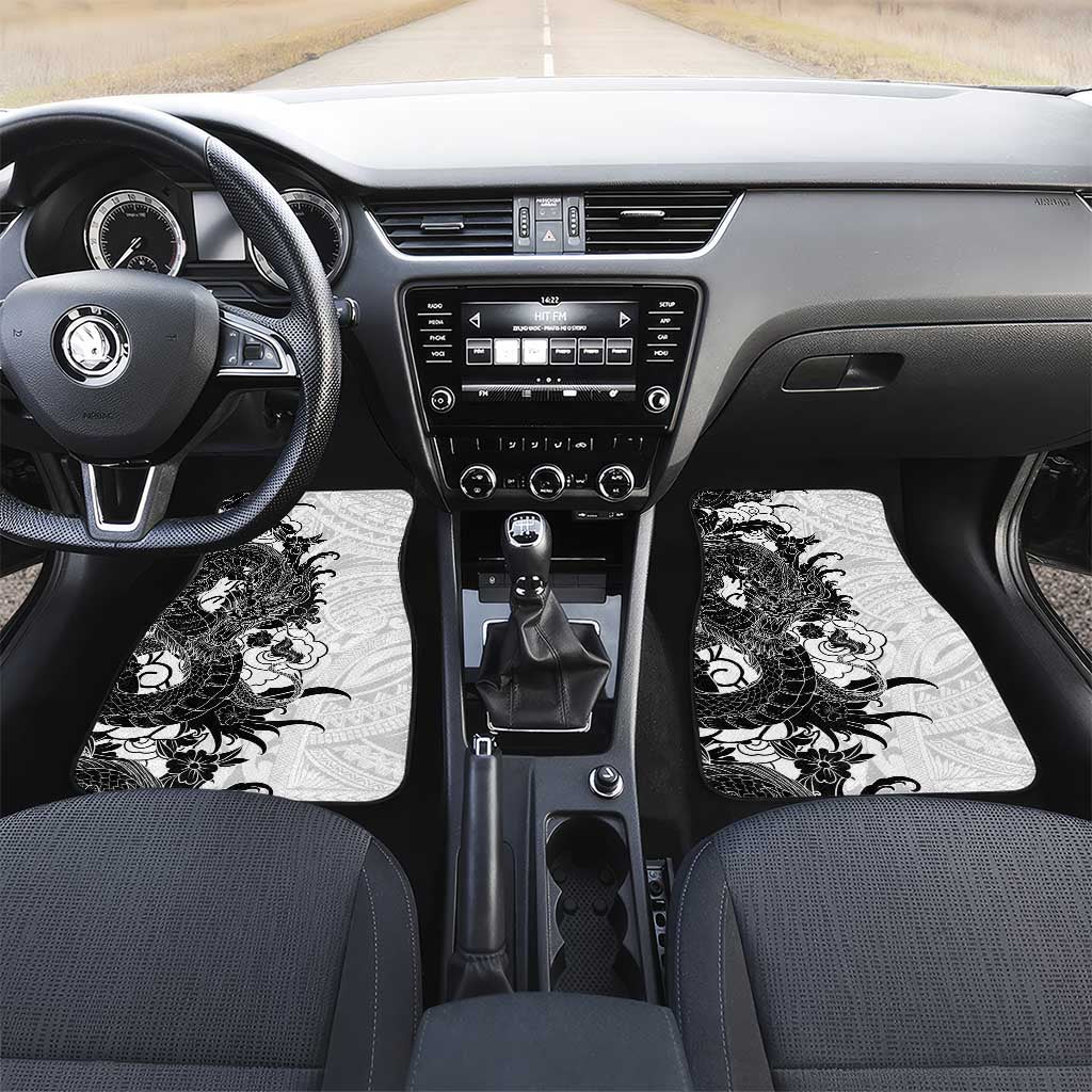 Hawaiian And Japanese Culture Car Mats Irezumi Dragon With Polynesian Pattern White - Polynesian Pride