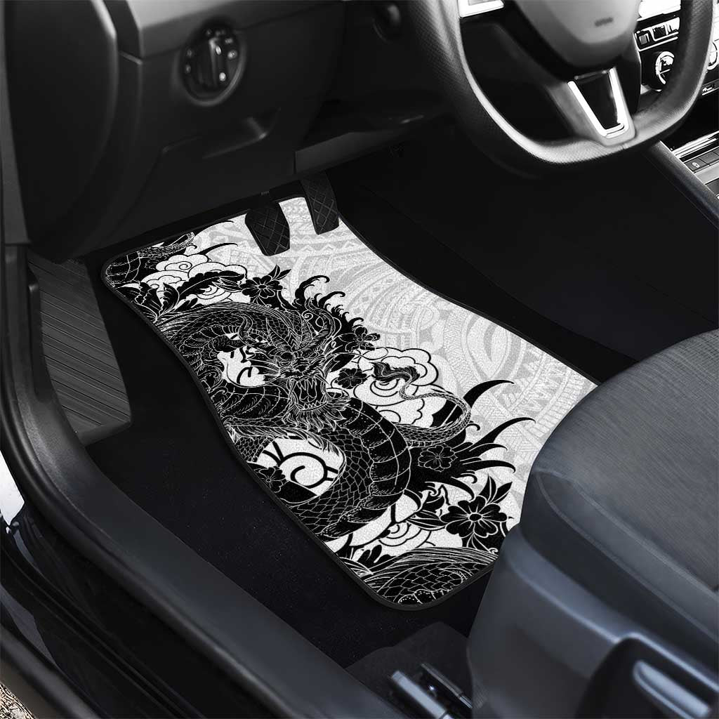 Hawaiian And Japanese Culture Car Mats Irezumi Dragon With Polynesian Pattern White - Polynesian Pride