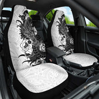 Hawaiian And Japanese Culture Car Seat Cover Irezumi Dragon With Polynesian Pattern White - Polynesian Pride