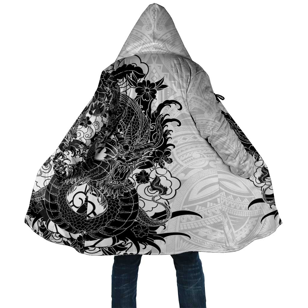 Hawaiian And Japanese Culture Cloak Irezumi Dragon With Polynesian Pattern White LT05 Unisex White - Polynesian Pride