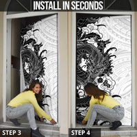 Hawaiian And Japanese Culture Door Cover Irezumi Dragon With Polynesian Pattern White - Polynesian Pride