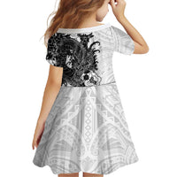 Hawaiian And Japanese Culture Family Matching Long Sleeve Bodycon Dress and Hawaiian Shirt Irezumi Dragon With Polynesian Pattern White - Polynesian Pride