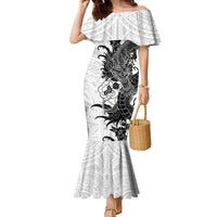 Hawaiian And Japanese Culture Family Matching Mermaid Dress and Hawaiian Shirt Irezumi Dragon With Polynesian Pattern White - Polynesian Pride