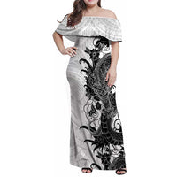 Hawaiian And Japanese Culture Family Matching Off Shoulder Maxi Dress and Hawaiian Shirt Irezumi Dragon With Polynesian Pattern White - Polynesian Pride