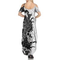 Hawaiian And Japanese Culture Family Matching Summer Maxi Dress and Hawaiian Shirt Irezumi Dragon With Polynesian Pattern White - Polynesian Pride
