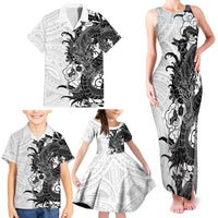 Hawaiian And Japanese Culture Family Matching Tank Maxi Dress and Hawaiian Shirt Irezumi Dragon With Polynesian Pattern White - Polynesian Pride