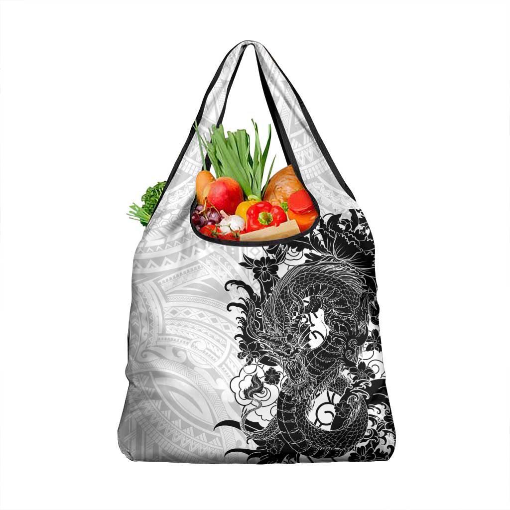 Hawaiian And Japanese Culture Grocery Bag Irezumi Dragon With Polynesian Pattern White LT05 1-pack One Size White - Polynesian Pride