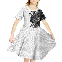 Hawaiian And Japanese Culture Kid Short Sleeve Dress Irezumi Dragon With Polynesian Pattern White - Polynesian Pride