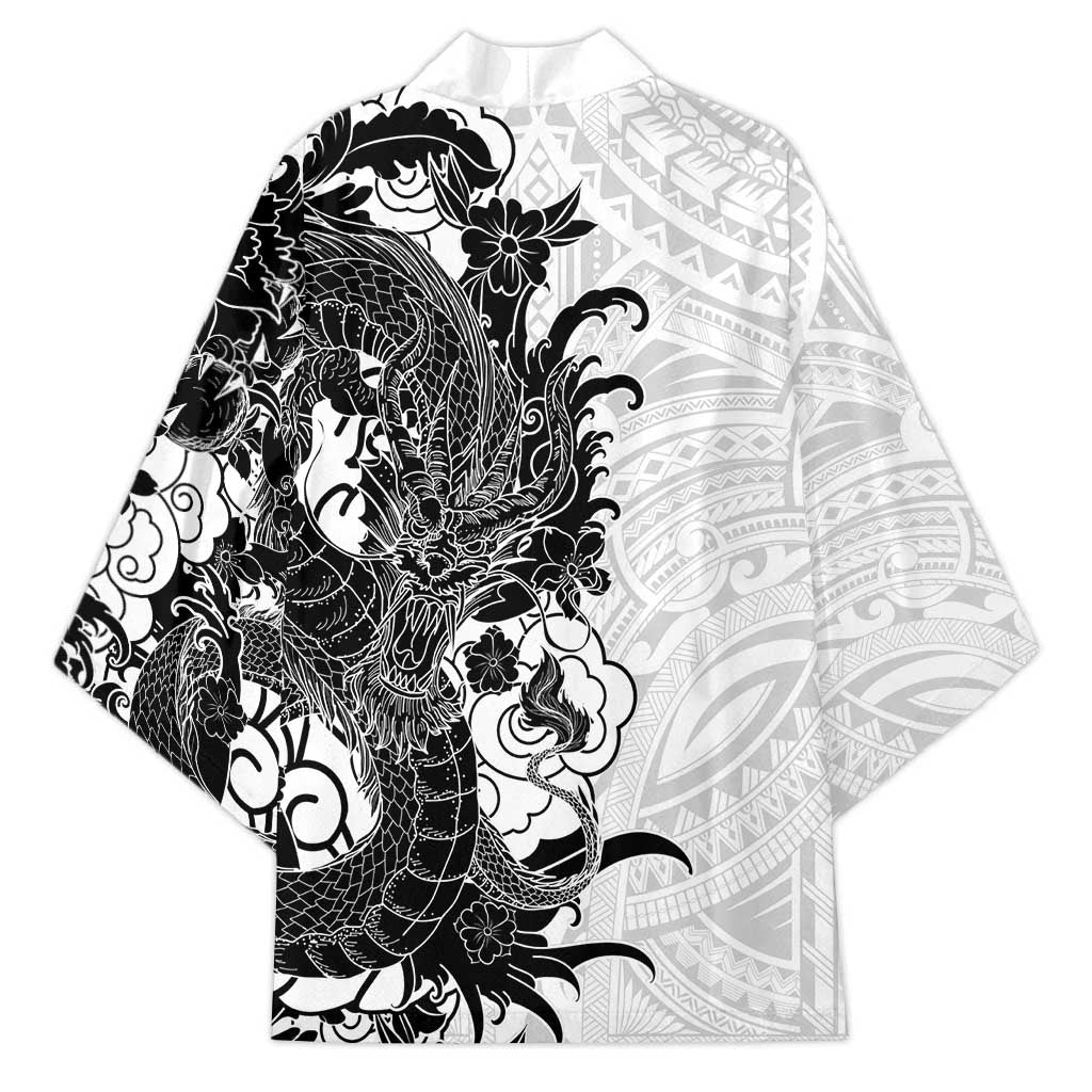 Hawaiian And Japanese Culture Kimono Irezumi Dragon With Polynesian Pattern White LT05 - Polynesian Pride