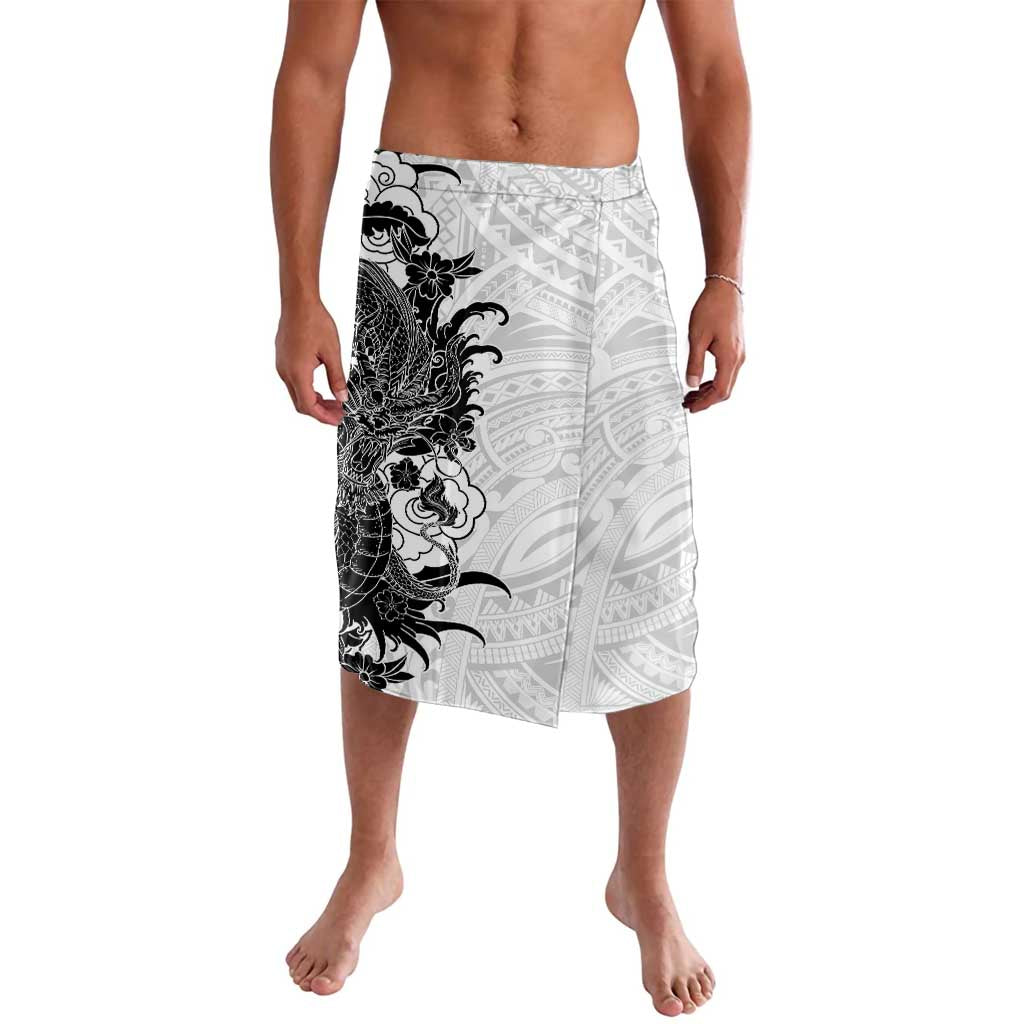 Hawaiian And Japanese Culture Lavalava Irezumi Dragon With Polynesian Pattern White LT05 White - Polynesian Pride