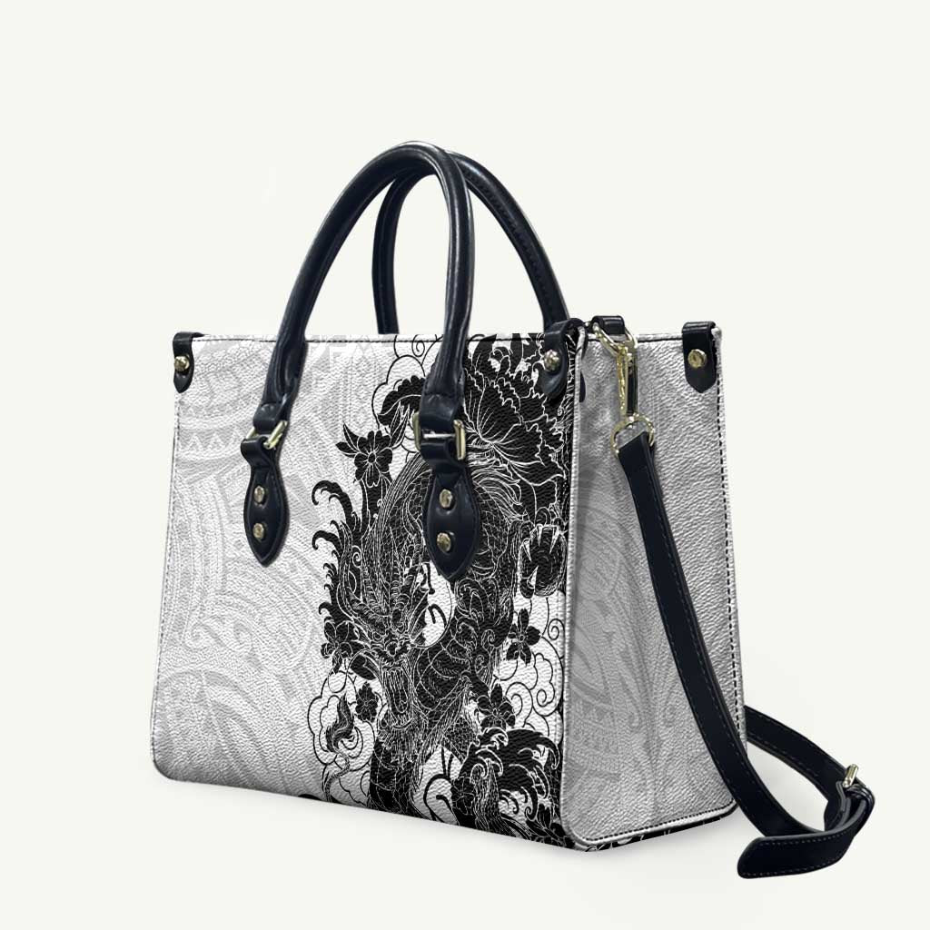 Hawaiian And Japanese Culture Leather Bag Irezumi Dragon With Polynesian Pattern White LT05 White - Polynesian Pride