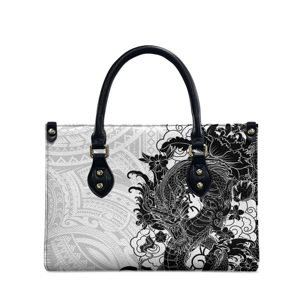Hawaiian And Japanese Culture Leather Bag Irezumi Dragon With Polynesian Pattern White - Polynesian Pride