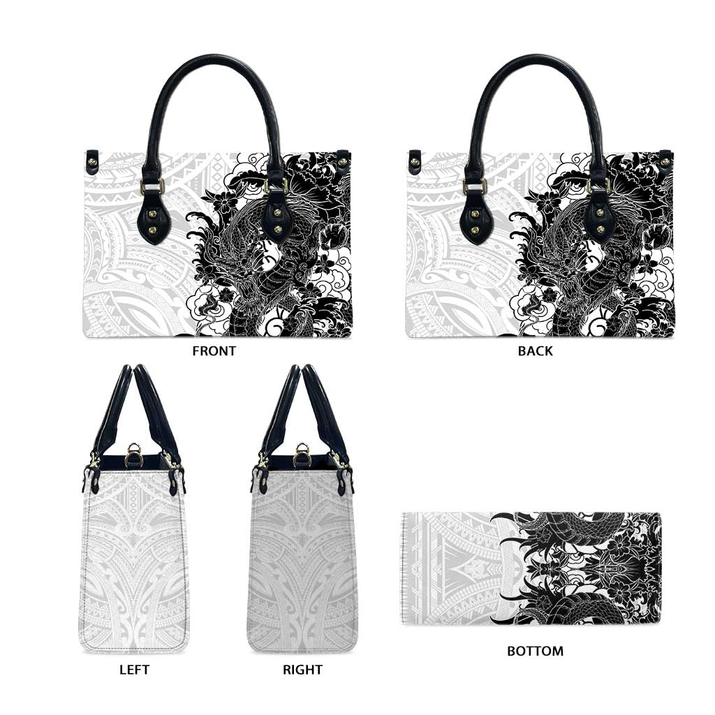 Hawaiian And Japanese Culture Leather Bag Irezumi Dragon With Polynesian Pattern White - Polynesian Pride