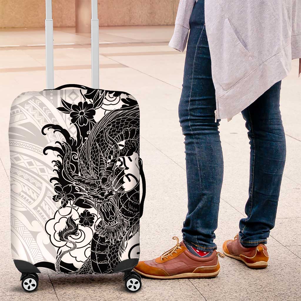 Hawaiian And Japanese Culture Luggage Cover Irezumi Dragon With Polynesian Pattern White - Polynesian Pride