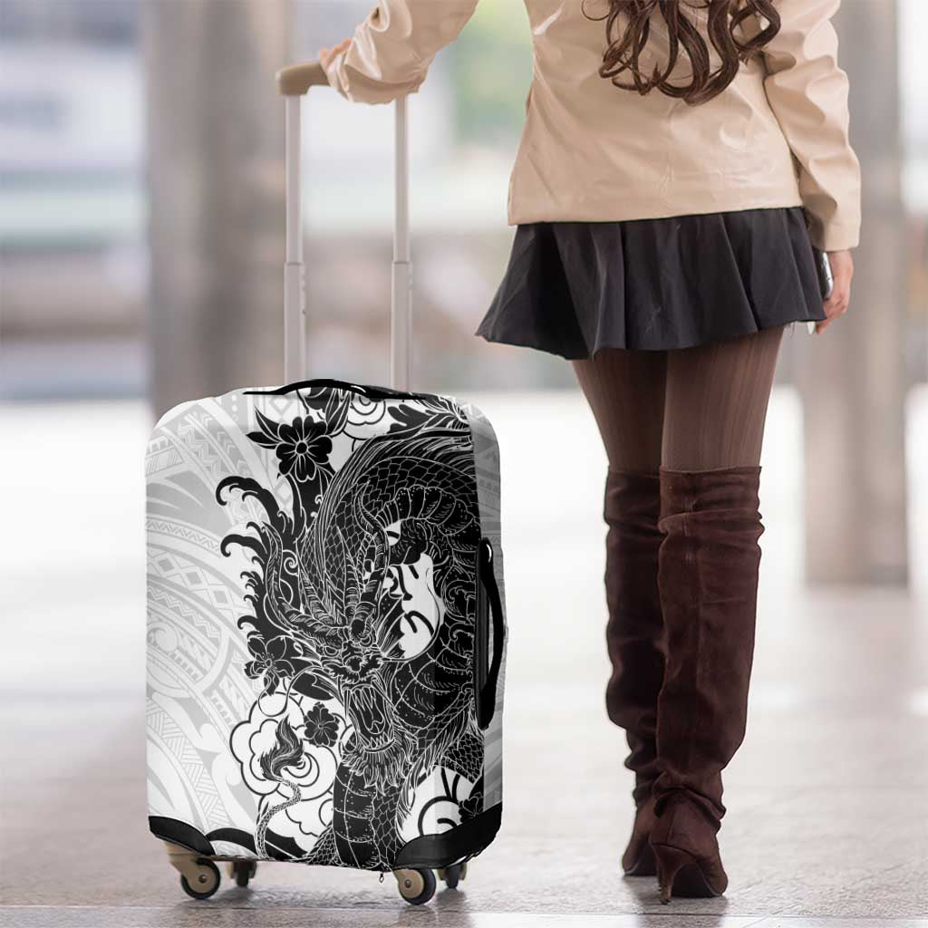Hawaiian And Japanese Culture Luggage Cover Irezumi Dragon With Polynesian Pattern White - Polynesian Pride