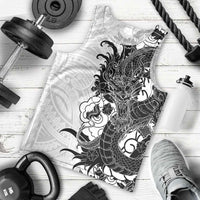 Hawaiian And Japanese Culture Men Tank Top Irezumi Dragon With Polynesian Pattern White - Polynesian Pride