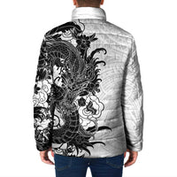 Hawaiian And Japanese Culture Padded Jacket Irezumi Dragon With Polynesian Pattern White - Polynesian Pride
