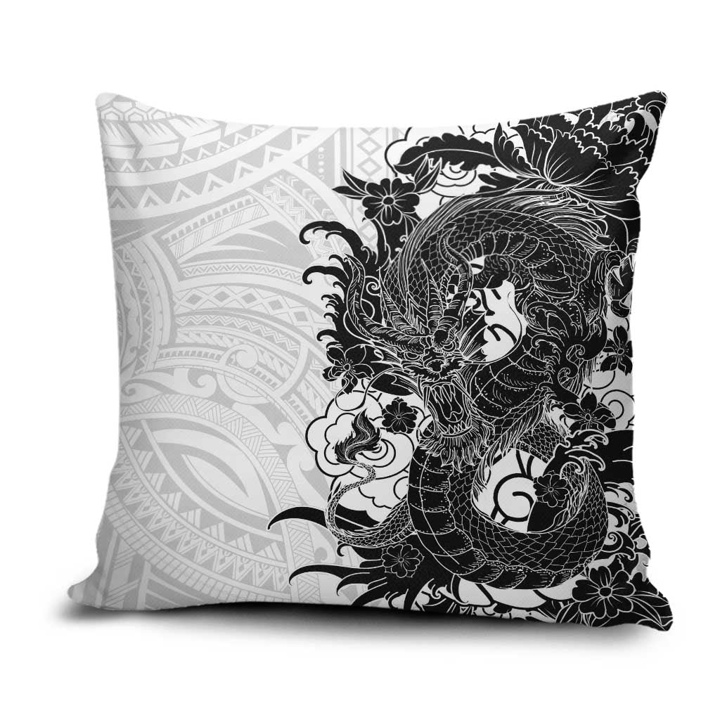 Hawaiian And Japanese Culture Pillow Cover Irezumi Dragon With Polynesian Pattern White LT05 White - Polynesian Pride