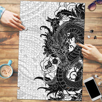 Hawaiian And Japanese Culture Puzzle Irezumi Dragon With Polynesian Pattern White - Polynesian Pride