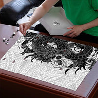 Hawaiian And Japanese Culture Puzzle Irezumi Dragon With Polynesian Pattern White - Polynesian Pride