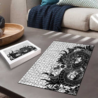 Hawaiian And Japanese Culture Puzzle Irezumi Dragon With Polynesian Pattern White - Polynesian Pride