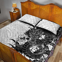 Hawaiian And Japanese Culture Quilt Bed Set Irezumi Dragon With Polynesian Pattern White - Polynesian Pride