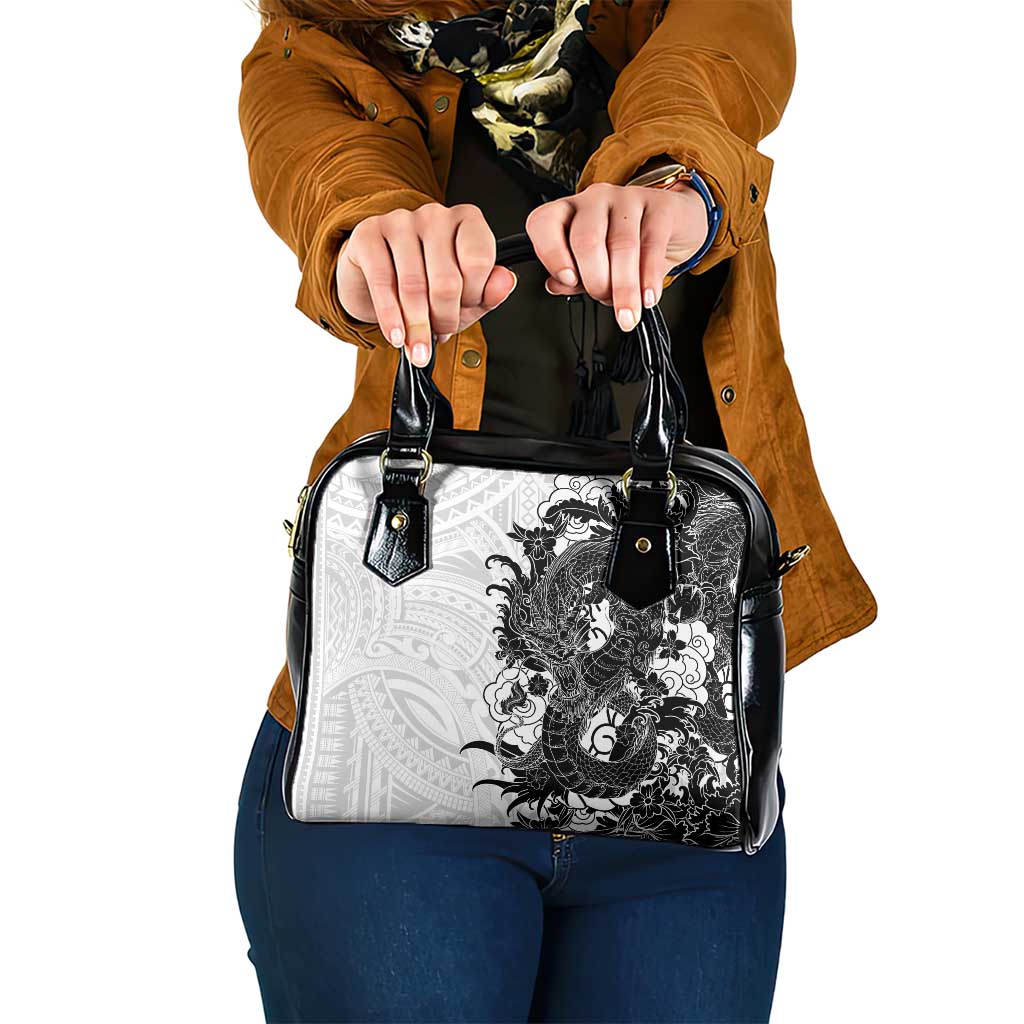 Hawaiian And Japanese Culture Shoulder Handbag Irezumi Dragon With Polynesian Pattern White - Polynesian Pride