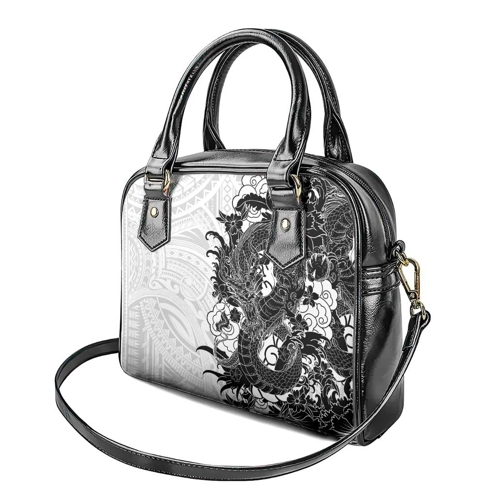 Hawaiian And Japanese Culture Shoulder Handbag Irezumi Dragon With Polynesian Pattern White - Polynesian Pride