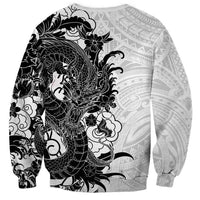 Hawaiian And Japanese Culture Sweatshirt Irezumi Dragon With Polynesian Pattern White - Polynesian Pride