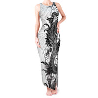 Hawaiian And Japanese Culture Tank Maxi Dress Irezumi Dragon With Polynesian Pattern White - Polynesian Pride
