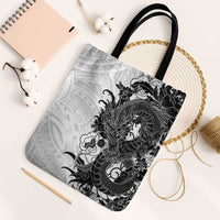 Hawaiian And Japanese Culture Tote Bag Irezumi Dragon With Polynesian Pattern White - Polynesian Pride
