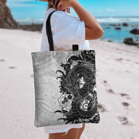 Hawaiian And Japanese Culture Tote Bag Irezumi Dragon With Polynesian Pattern White - Polynesian Pride